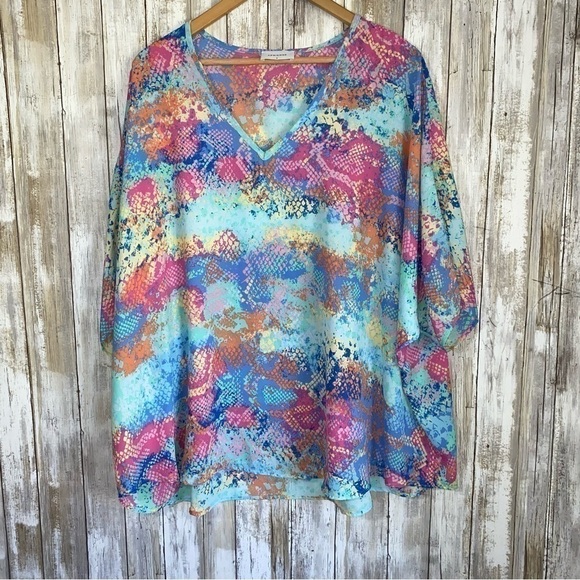 Adrienne Oversized Sheer Snake Print Blouse - Picture 1 of 5